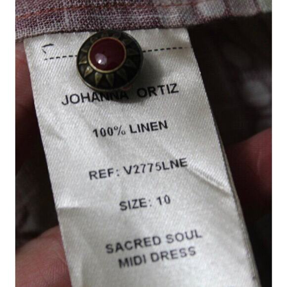 JOHANNA ORTIZ Sz 10 Sacred Soul Midi Dress Linen Midi Tie Front - Picture 5 of 16
